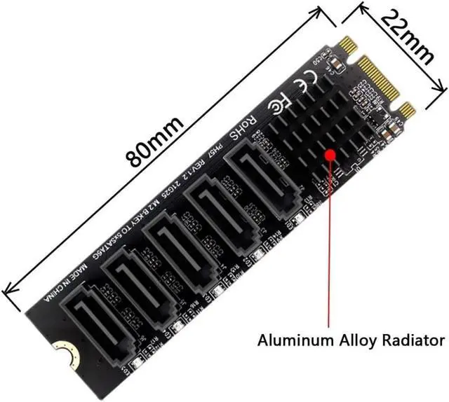 Alt view image 3 of 4 - M.2 NGFF Key B+M SATA to 5 Ports SATA3 Expansion Card JMB575