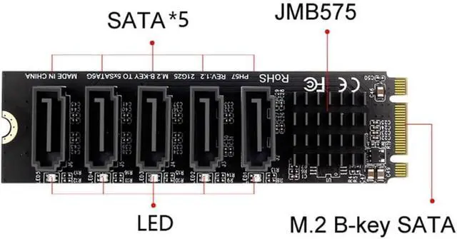 Alt view image 4 of 4 - M.2 NGFF Key B+M SATA to 5 Ports SATA3 Expansion Card JMB575