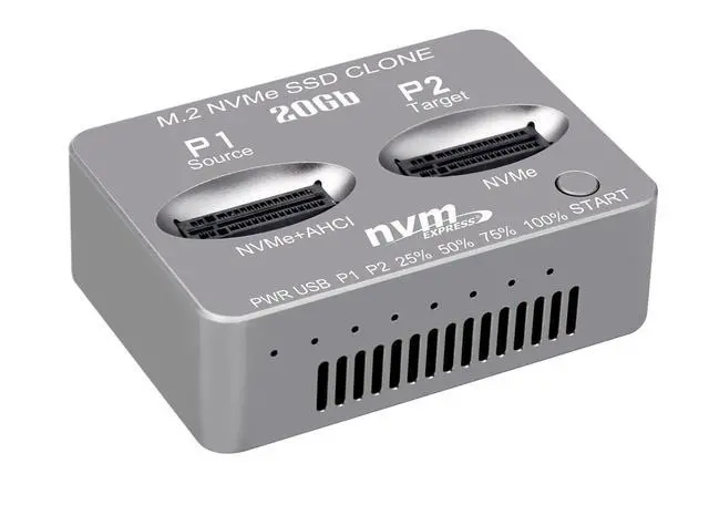 Alt view image 2 of 5 - M2 NVMe Duplicator, Dual-Bay Offline Cloner, USB C to M.2 20Gbps Docking Station, M.2 PCIe AHCI SSD Reader for Both (M Key, B+M Key) NGFF SSD Enclosure (Need Extra AC/PD Power)