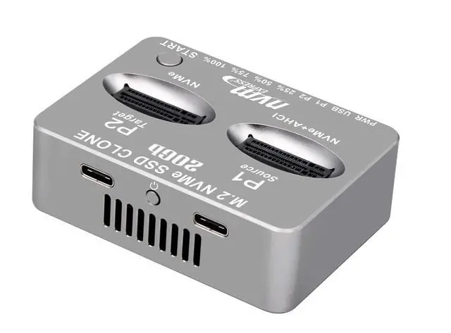 Alt view image 3 of 5 - M2 NVMe Duplicator, Dual-Bay Offline Cloner, USB C to M.2 20Gbps Docking Station, M.2 PCIe AHCI SSD Reader for Both (M Key, B+M Key) NGFF SSD Enclosure (Need Extra AC/PD Power)