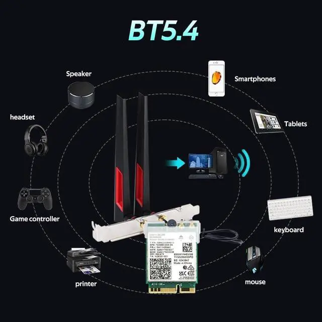 Alt view image 4 of 7 - WiFi 7 M.2 BE200 Card Desktop Kit 8774Mbps Tri-Band 6GHz BT5.4 Win10/11 | Complete kit with 10dBi antennas, MHF4 cables & brackets, Easy install, Gaming optimized, For Intel 12th Gen+ CPUs only