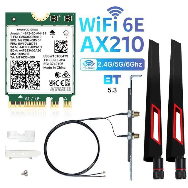 Alt view image 2 of 7 - AX210 WiFi 6E Card Tri-Band 5400Mbps AX210NGW Wireless Adapter 6GHz/5G/2.4G | Bluetooth 5.3, Desktop M.2 Network Adapter, WPA3, High Gain Antennas, Low Profile Bracket, for Windows 10/11 64Bit