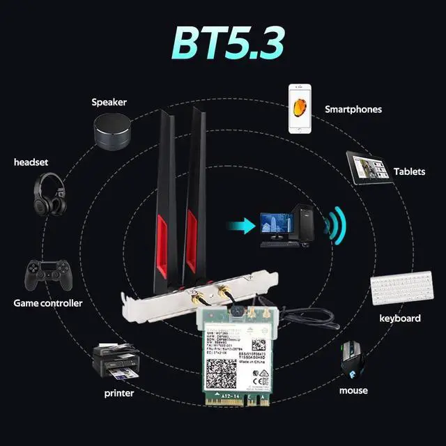 Alt view image 6 of 7 - AX210 WiFi 6E Card Tri-Band 5400Mbps AX210NGW Wireless Adapter 6GHz/5G/2.4G | Bluetooth 5.3, Desktop M.2 Network Adapter, WPA3, High Gain Antennas, Low Profile Bracket, for Windows 10/11 64Bit