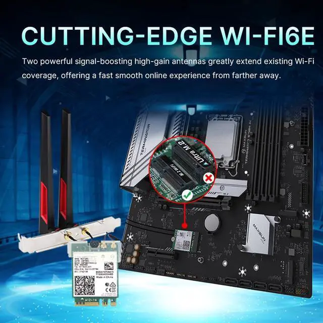Alt view image 7 of 7 - AX210 WiFi 6E Card Tri-Band 5400Mbps AX210NGW Wireless Adapter 6GHz/5G/2.4G | Bluetooth 5.3, Desktop M.2 Network Adapter, WPA3, High Gain Antennas, Low Profile Bracket, for Windows 10/11 64Bit