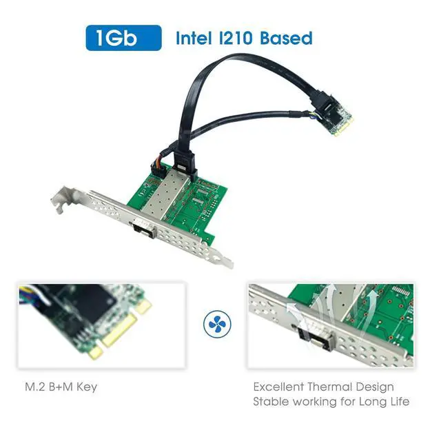 Alt view image 3 of 6 - M.2 B+M Key Single-Port 1G SFP Ethernet Network Adapter (1ntel I210)