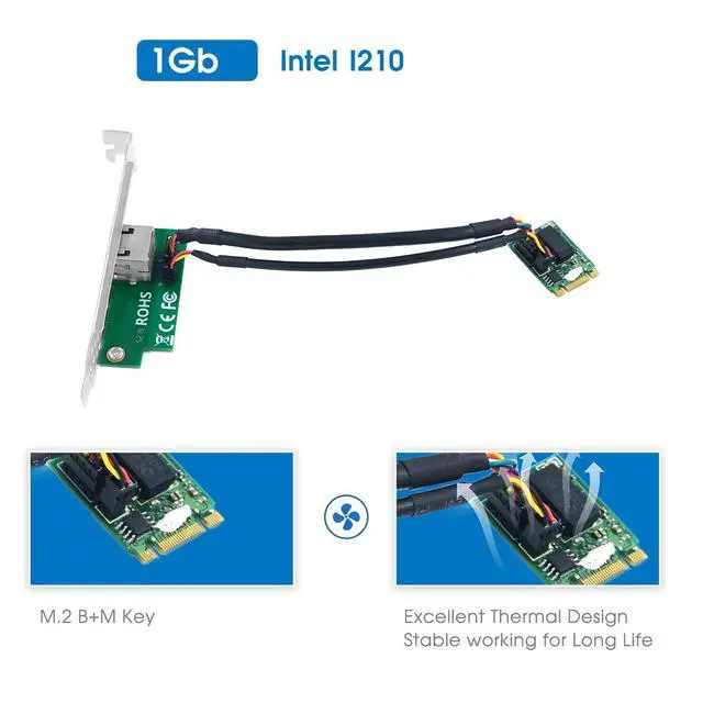Alt view image 3 of 6 - M.2 B+M Key Single-Port 1G Copper Ethernet Network Adapter (1ntel I210)