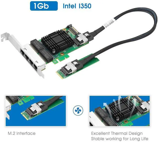 Alt view image 3 of 6 - 1G Quad-Port to SFF-8087/M.2 Ethernet Network Adapter(1ntel I350 Based)