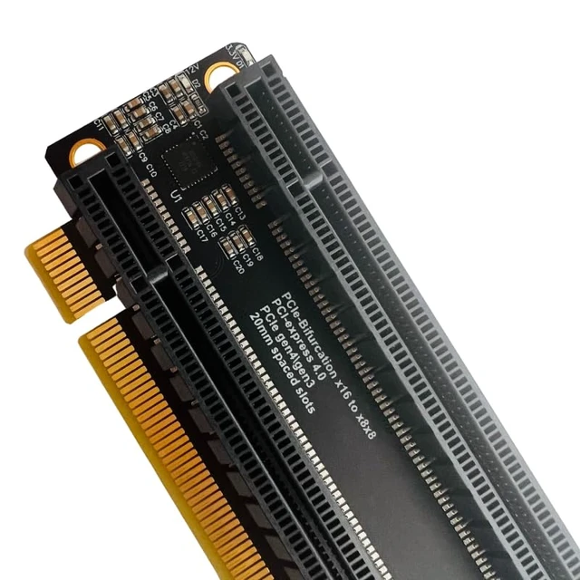 Alt view image 4 of 6 - PCI-e 4.0 16X to 2 Ports PCIe 8X/16X Expansion Card,PCIe Bifurcation x16 to x8x8 Split Card with ATX 4pin Power Cable