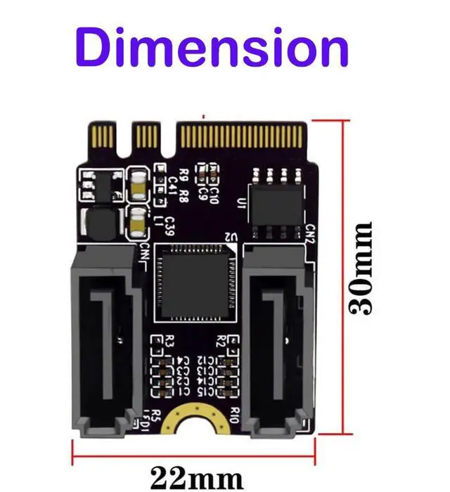 Alt view image 3 of 5 - M.2 NGFF Key A+E to Dual SATA 3.0 Ports Adapter Extension Card Chipset JMB582(Only Fit A-Key or E-Key WiFi Port)