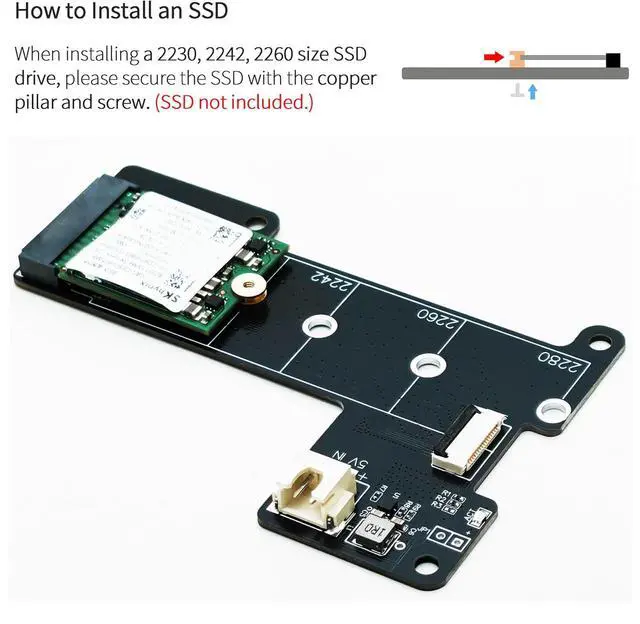 Alt view image 4 of 5 - M.2 NVMe to PCIe 16pin FPC Adapter Card with Heatsink for Raspberry Pi 5 (Support 2230,2242,2280 SSD)
