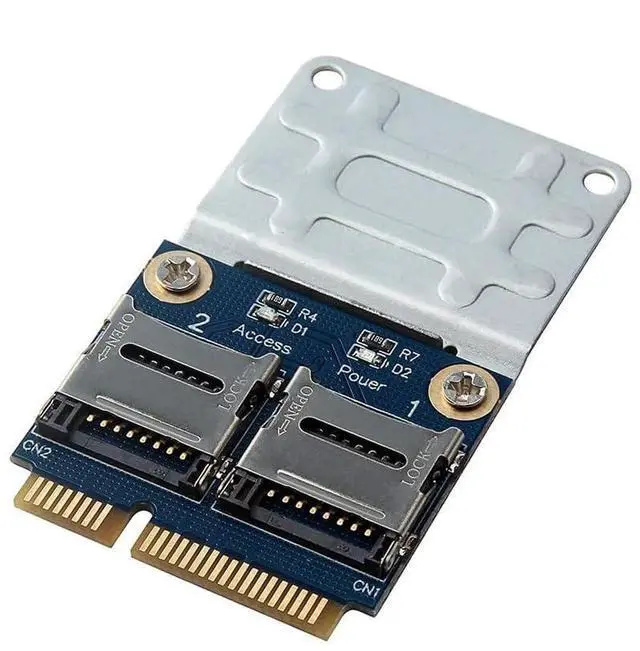 Main image of Dual Micro SDXC SDHC SD to Mini PCI-e Adapter Card with Half Bracket