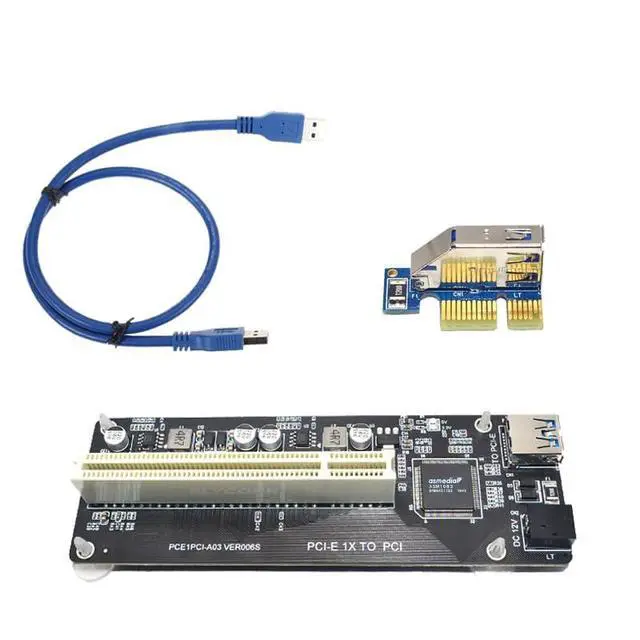Alt view image 6 of 6 - PCI-E Express X1 to PCI Riser Extender Adapter Card with USB 60cm Cable
