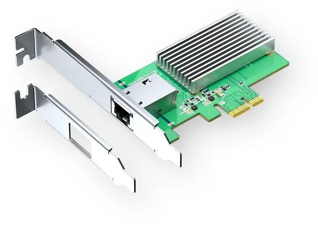 Main image of 10Gb PCIe 4.0 x1 Network Card 10GBase-T RJ45 LAN NIC Adapter | RTL8127AT chip, aluminum heatsink,, full-height and low-profile brackets for PC, NAS, servers