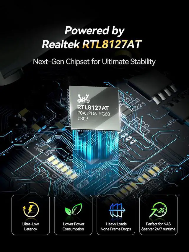 Alt view image 3 of 7 - 10Gb PCIe 4.0 x1 Network Card 10GBase-T RJ45 LAN NIC Adapter | RTL8127AT chip, aluminum heatsink,, full-height and low-profile brackets for PC, NAS, servers