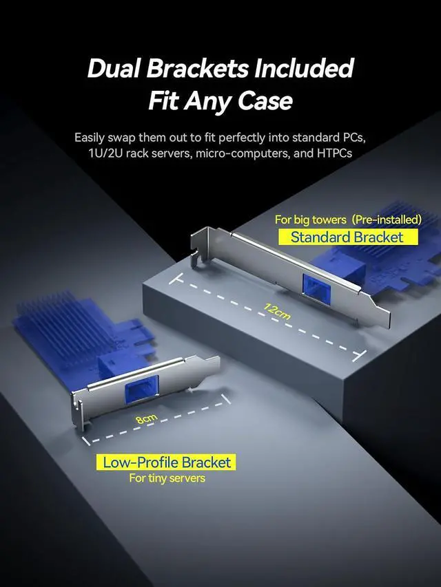 Alt view image 6 of 7 - 10Gb PCIe 4.0 x1 Network Card 10GBase-T RJ45 LAN NIC Adapter | RTL8127AT chip, aluminum heatsink,, full-height and low-profile brackets for PC, NAS, servers