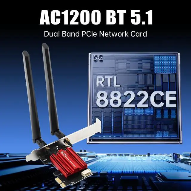 Alt view image 3 of 7 - AC1200 PCIe WiFi Card Bluetooth 5.1, Dual Band Desktop Adapter Win10/11 | RTL8822CE Low-Latency Gaming, Buffer-Free 4K Streaming, Bluetooth Peripherals & Multi-Device StableGamers' & Office Choice