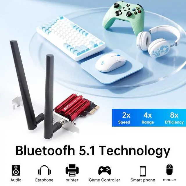 Alt view image 5 of 7 - AC1200 PCIe WiFi Card Bluetooth 5.1, Dual Band Desktop Adapter Win10/11 | RTL8822CE Low-Latency Gaming, Buffer-Free 4K Streaming, Bluetooth Peripherals & Multi-Device StableGamers' & Office Choice