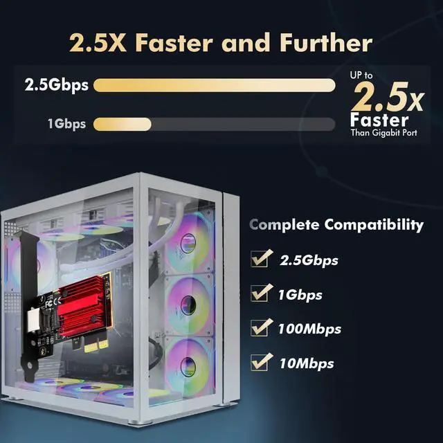 Alt view image 3 of 7 - 2.5G Ethernet PCIe Card RTL8125 Gaming NAS Server SFF PC Windows | 2500Mbps 2.5G wired speed, 2.5x faster Gigabit, RTL8125, full/Low-profile brackets, Fits PCIe x1/x4/x8/x16, Win7-11 & Linux