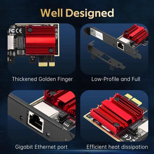 Alt view image 5 of 7 - 2.5G Ethernet PCIe Card RTL8125 Gaming NAS Server SFF PC Windows | 2500Mbps 2.5G wired speed, 2.5x faster Gigabit, RTL8125, full/Low-profile brackets, Fits PCIe x1/x4/x8/x16, Win7-11 & Linux