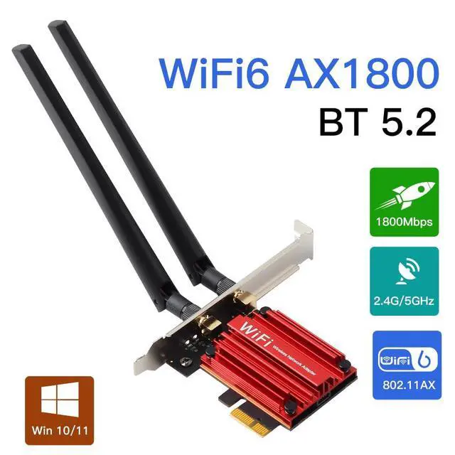Alt view image 2 of 7 - WiFi 6 PCIe Card with Bluetooth 5.2, AX1800 Dual Band 2.4G/5G for Desktop | MT7921 Chip, Compatible with Windows 10/11, Low Latency for Gaming & 4K Streaming, High Gain Antenna & WPA3 Security