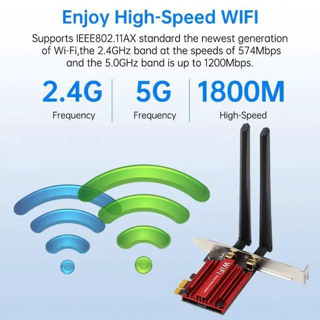 Alt view image 4 of 7 - WiFi 6 PCIe Card with Bluetooth 5.2, AX1800 Dual Band 2.4G/5G for Desktop | MT7921 Chip, Compatible with Windows 10/11, Low Latency for Gaming & 4K Streaming, High Gain Antenna & WPA3 Security