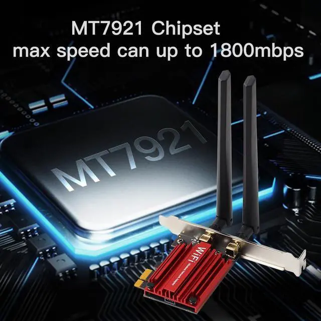 Alt view image 3 of 7 - WiFi 6 PCIe Card with Bluetooth 5.2, AX1800 Dual Band 2.4G/5G for Desktop | MT7921 Chip, Compatible with Windows 10/11, Low Latency for Gaming & 4K Streaming, High Gain Antenna & WPA3 Security