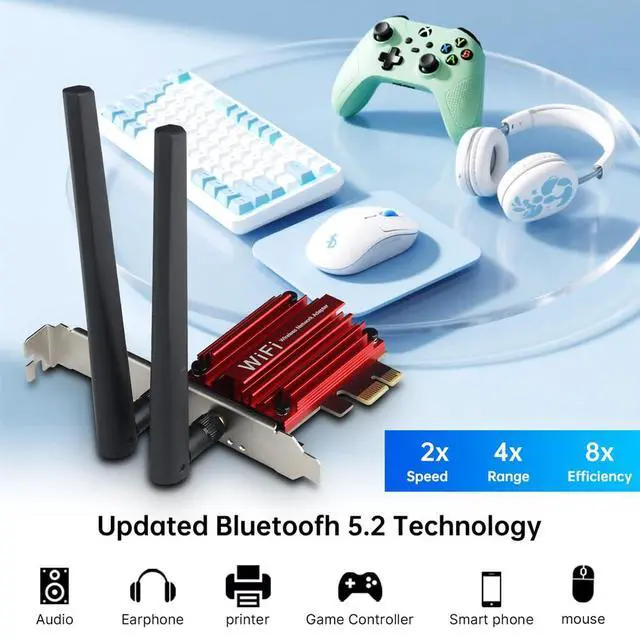 Alt view image 6 of 7 - WiFi 6 PCIe Card with Bluetooth 5.2, AX1800 Dual Band 2.4G/5G for Desktop | MT7921 Chip, Compatible with Windows 10/11, Low Latency for Gaming & 4K Streaming, High Gain Antenna & WPA3 Security