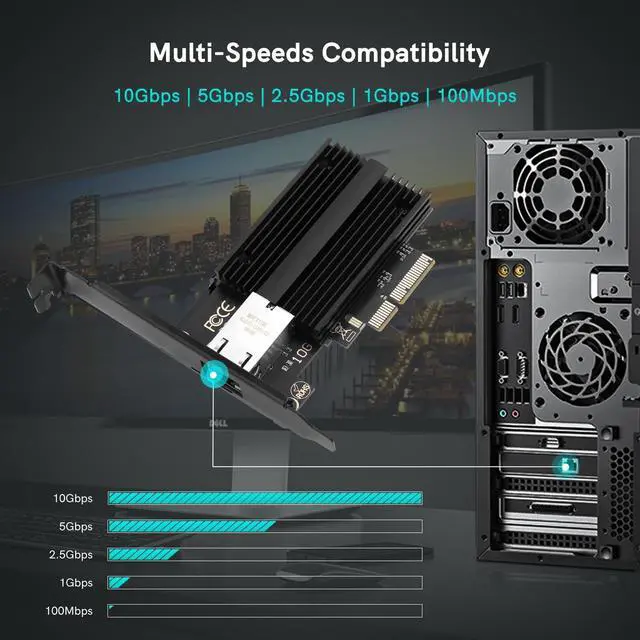 Alt view image 2 of 7 - 10Gbps PCIe Network Card Marvell AQC113 NAS Server Gaming Windows 10/11 | Hardware offload reduces CPU, Eliminates Wi-Fi jitter for gaming, 10x faster file transfers, Fits 1U servers & mini PCs