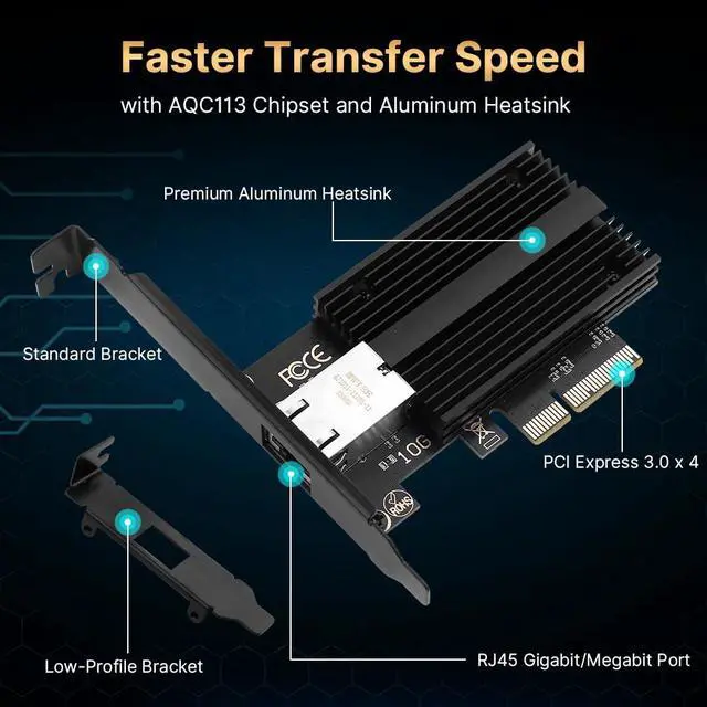 Alt view image 6 of 7 - 10Gbps PCIe Network Card Marvell AQC113 NAS Server Gaming Windows 10/11 | Hardware offload reduces CPU, Eliminates Wi-Fi jitter for gaming, 10x faster file transfers, Fits 1U servers & mini PCs
