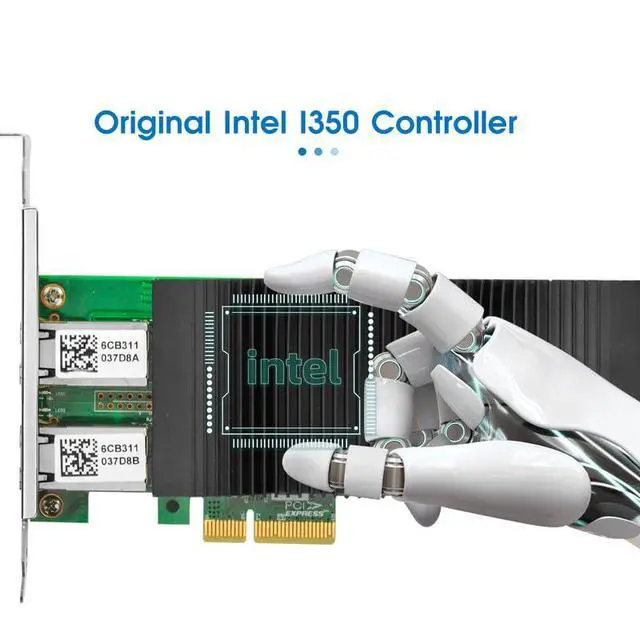 Alt view image 3 of 5 - Gigabit Network Card with 1ntel I350 Chip,Dual-RJ45 PoE+ Ports PCI Express v2.1 x4 Ethernet Adapter Support Linux/Windows/Windows Xp/VMware