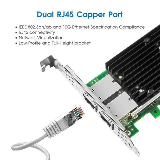 Alt view image 2 of 6 - 10Gb PCI-E NIC Network Card,Dual Copper RJ45 Port,Intel X540 Controller,PCI Express v3.0 X8 Ethernet LAN Adapter for Windows/Linux/ESX,Compare to Intel X540-T1/X540-T2