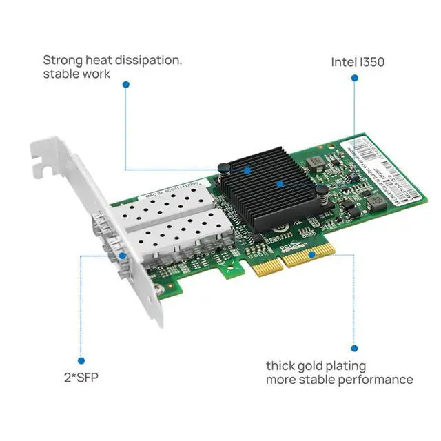 Alt view image 2 of 5 - PCIe x4 Dual-Port 1G SFP Server Adapter (I350)