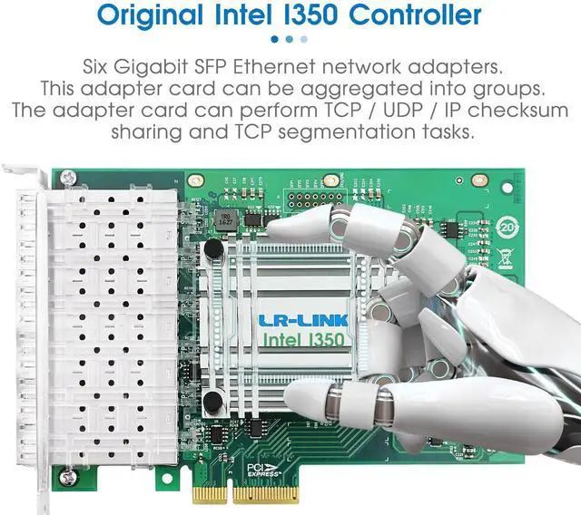 Alt view image 4 of 6 - PCIe x4 Network Adapter, Six-Optical Gigabit SFP Ethernet Network Card