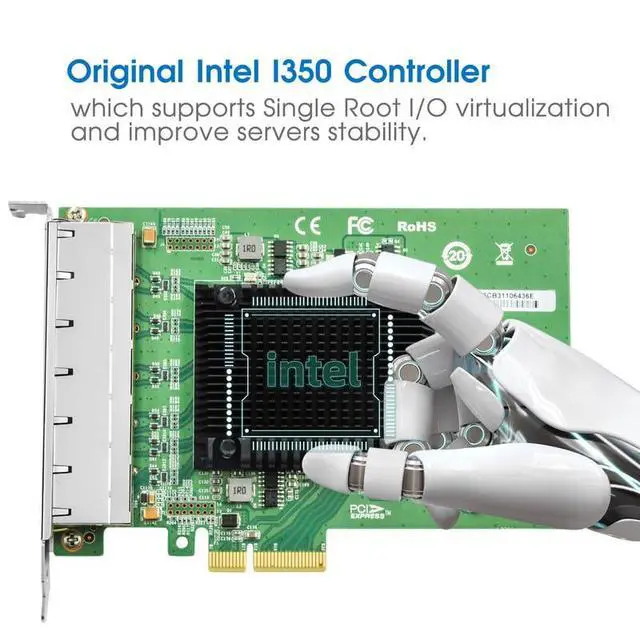 Alt view image 2 of 6 - Gigibit Network Card,Six-Ports RJ45 Copper Ethernet Adapter, with 1ntel I350 Chip, PCI-Express X4 NIC Adapter Support Windows Server/Linux/VMware