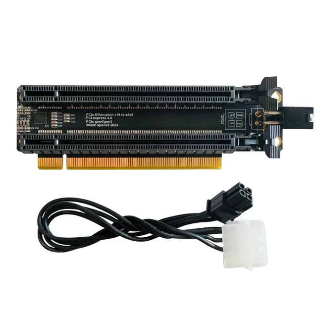 Alt view image 2 of 6 - PCI-e 4.0 16X to 2 Ports PCIe 8X/16X Expansion Card,PCIe Bifurcation x16 to x8x8 Split Card with ATX 4pin Power Cable