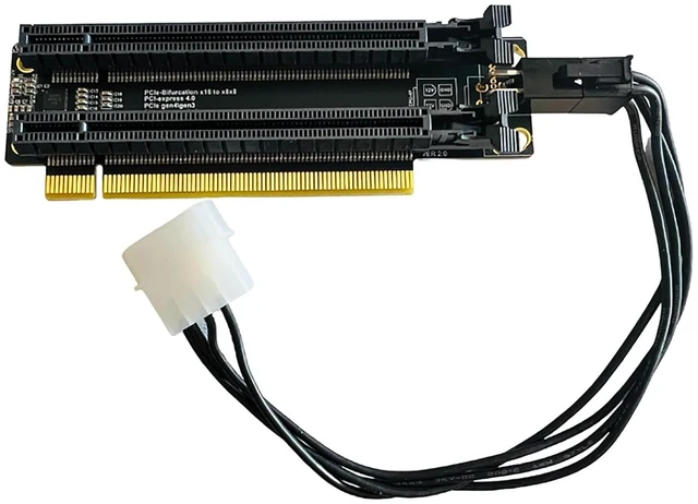 Main image of PCI-e 4.0 16X to 2 Ports PCIe 8X/16X Expansion Card,PCIe Bifurcation x16 to x8x8 Split Card with ATX 4pin Power Cable