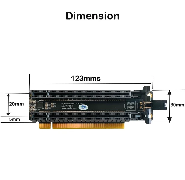 Alt view image 6 of 6 - PCI-e 4.0 16X to 2 Ports PCIe 8X/16X Expansion Card,PCIe Bifurcation x16 to x8x8 Split Card with ATX 4pin Power Cable