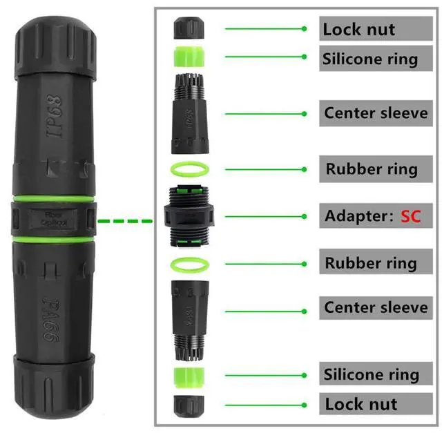 Alt view image 5 of 7 - xiwai IP68 Connector Waterproof SC Female to SC Female Coupler M20 Locking Nut Singlemode Fiber Optic Network Internet Extension Adapter