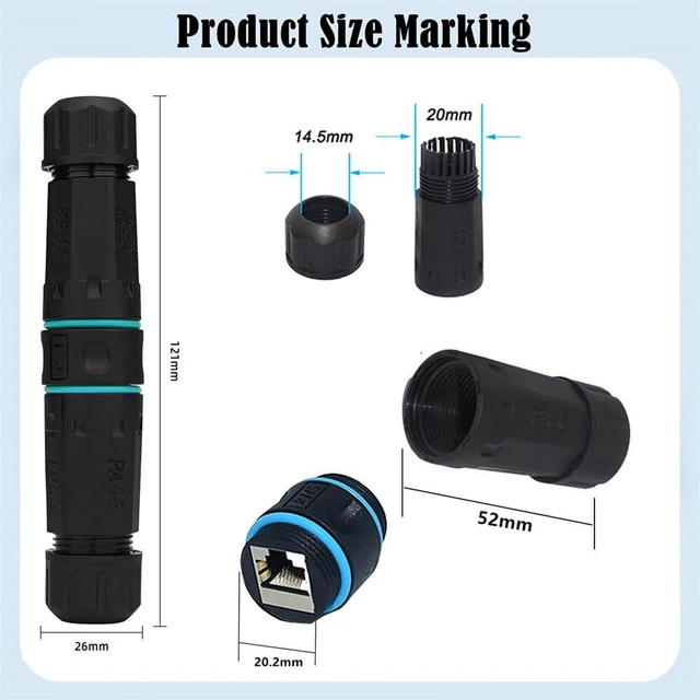 Alt view image 4 of 7 - xiwai IP68 Connector Waterproof RJ45 Female to CAT6 Female Coupler M20 Locking Nut Ethernet Networking Patch Extension Adapter