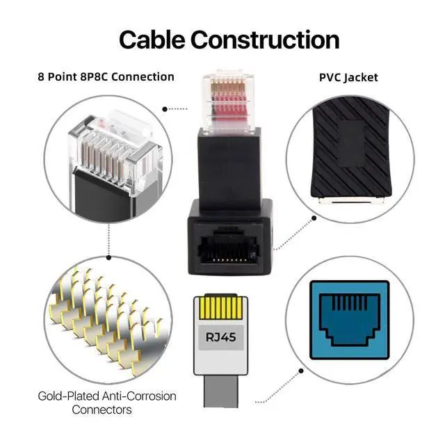 Alt view image 7 of 7 - xiwai RJ45 Up Angled 90 Degree 8P8C FTP STP UTP Cat 5e CAT6 Male to Female LAN Ethernet Network Extension Adapter