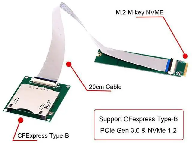 Alt view image 3 of 7 - for Mainboard NGFF M.2 NVMe to CF Express Extension Cable M2 M-Key for CFE Type-B Support R5 Z6 Z7 Memory Card