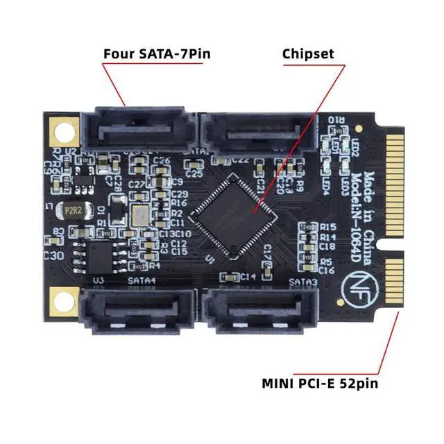 Alt view image 2 of 7 - xiwai Mini PCI Express PCI-E to SATA 3.0 Extension Card, 4-Ports Adapter Converter 6Gbps Hard Drive for SSD