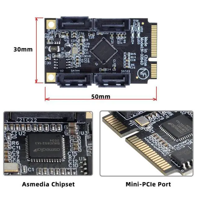 Alt view image 3 of 7 - xiwai Mini PCI Express PCI-E to SATA 3.0 Extension Card, 4-Ports Adapter Converter 6Gbps Hard Drive for SSD