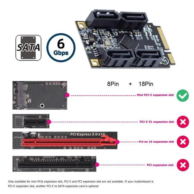 Alt view image 5 of 7 - xiwai Mini PCI Express PCI-E to SATA 3.0 Extension Card, 4-Ports Adapter Converter 6Gbps Hard Drive for SSD