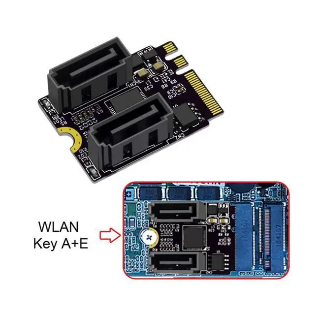Alt view image 4 of 7 - xiwai NGFF Key A+E PCI Express to SATA 3.0 6Gbps Dual Ports Adapter Converter Hard Drive Extension Card JMB582 2230