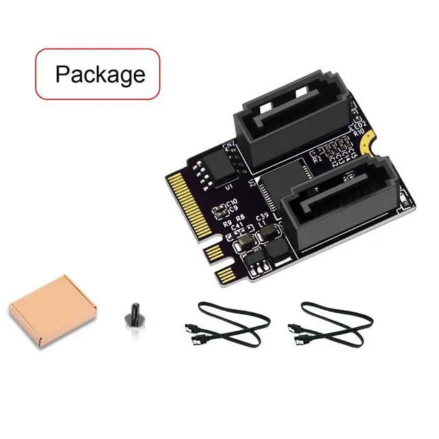 Alt view image 7 of 7 - xiwai NGFF Key A+E PCI Express to SATA 3.0 6Gbps Dual Ports Adapter Converter Hard Drive Extension Card JMB582 2230