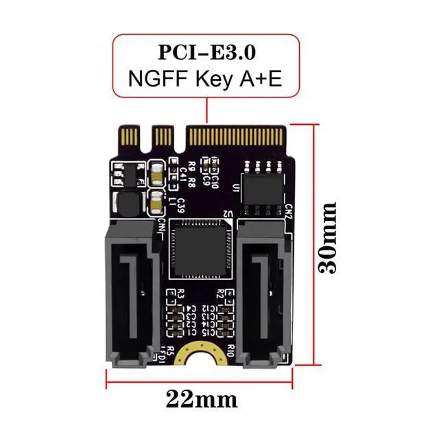 Alt view image 3 of 7 - xiwai NGFF Key A+E PCI Express to SATA 3.0 6Gbps Dual Ports Adapter Converter Hard Drive Extension Card JMB582 2230