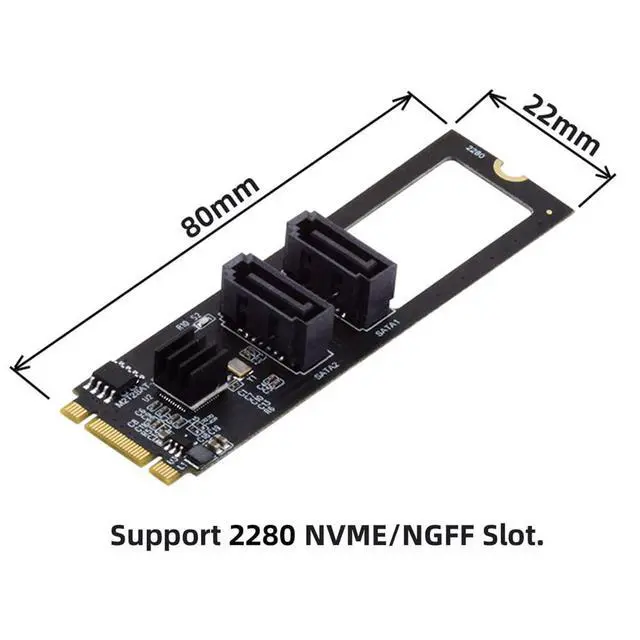 Alt view image 2 of 7 - Vertical JMB582 2280 NGFF Key B+M PCI Express to SATA 3.0 6Gbps Dual Ports Adapter Converter Hard Drive Extension Card