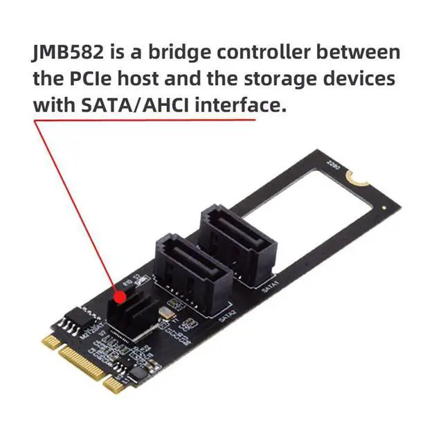 Alt view image 4 of 7 - Vertical JMB582 2280 NGFF Key B+M PCI Express to SATA 3.0 6Gbps Dual Ports Adapter Converter Hard Drive Extension Card