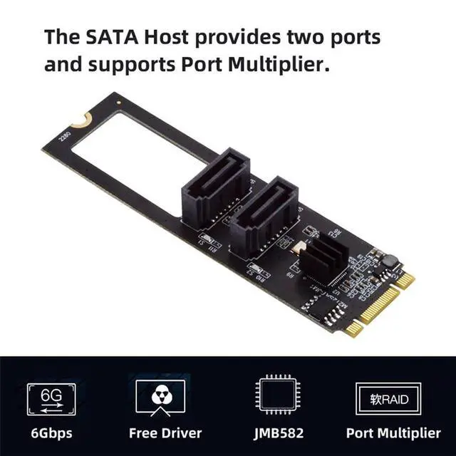 Alt view image 5 of 7 - Vertical JMB582 2280 NGFF Key B+M PCI Express to SATA 3.0 6Gbps Dual Ports Adapter Converter Hard Drive Extension Card